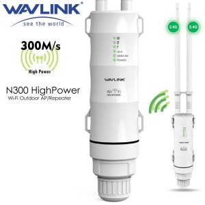 Wavlink N300 High Power Outdoor Weatherproof 30dbm Wireless Wifi Router/AP Repeater/Extender 2.4G 15KV Outer Detachable Antenna - EU PLUG